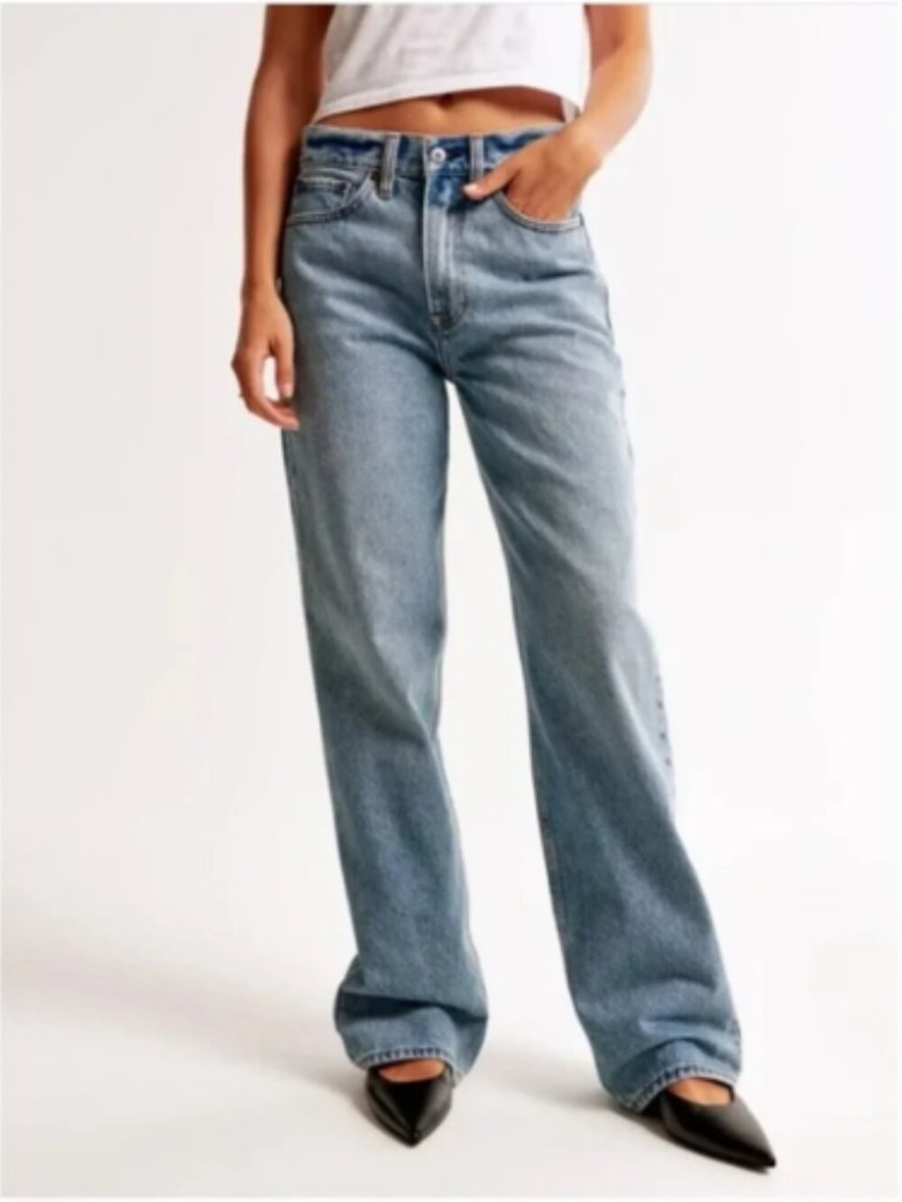 ABERCROMBIE & FITCH The Slouchy Jean Mid Rise Wide Leg Blue Sz 8